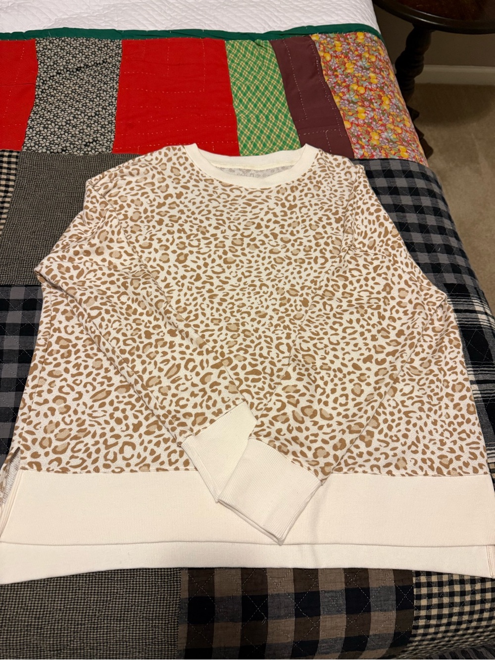 Time and Tru Neutral Leopard Print Crewneck in Cream and Brown